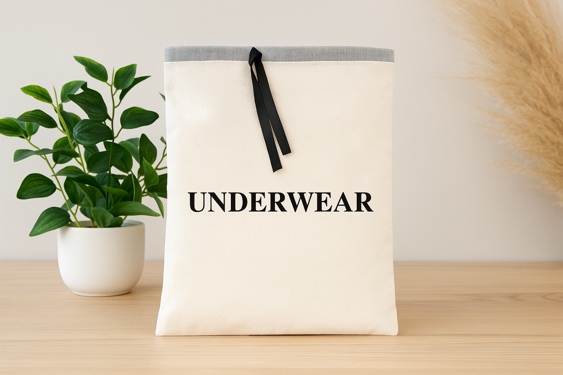 Custom cotton drawstring pouch bag with black ribbon
