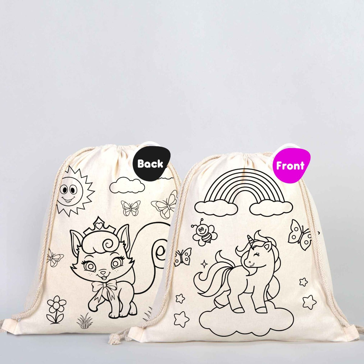 Drawstring Backpack Unicorn and Cat Coloring Bags for Kids - 14" W x 16" H (35x40 cm)