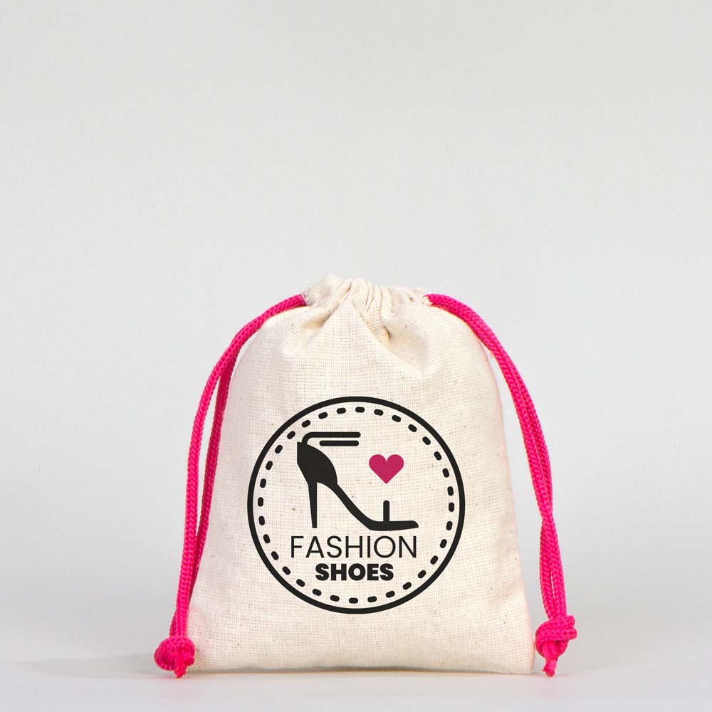 Fabric Pouch 4" W x 5" H (10 cm x 13 cm) - Fuchsia Handle (Customize)