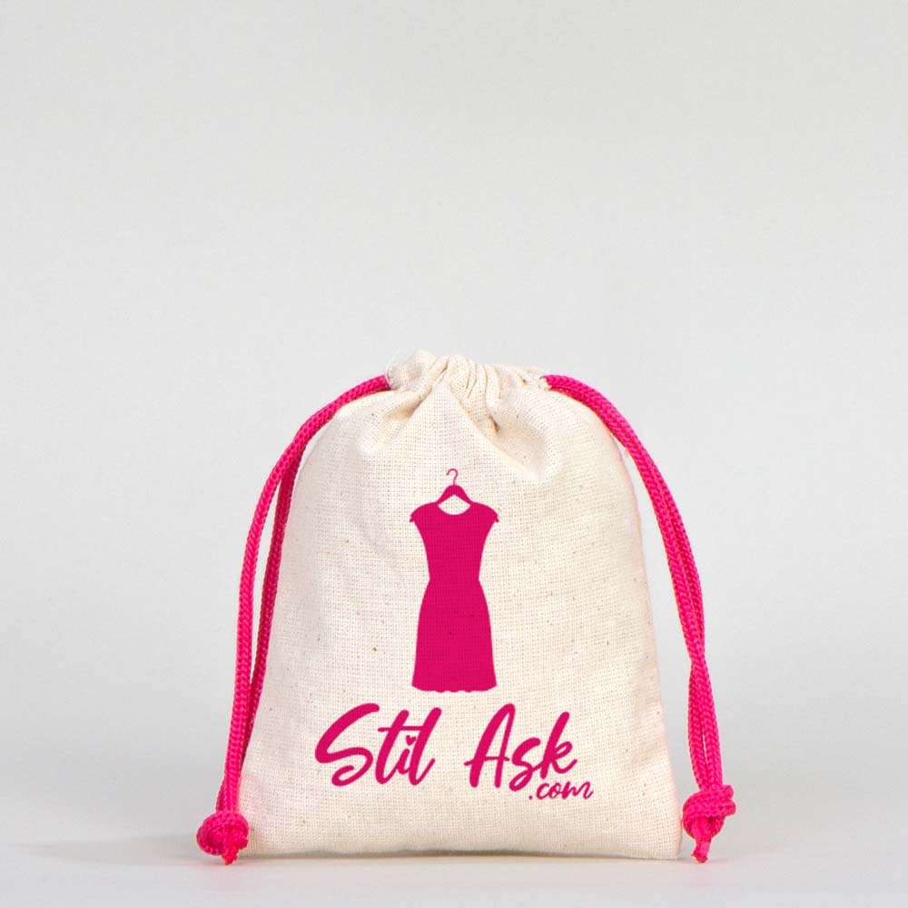 Fabric Pouch 4" W x 5" H (10 cm x 13 cm) - Fuchsia Handle (Customize)