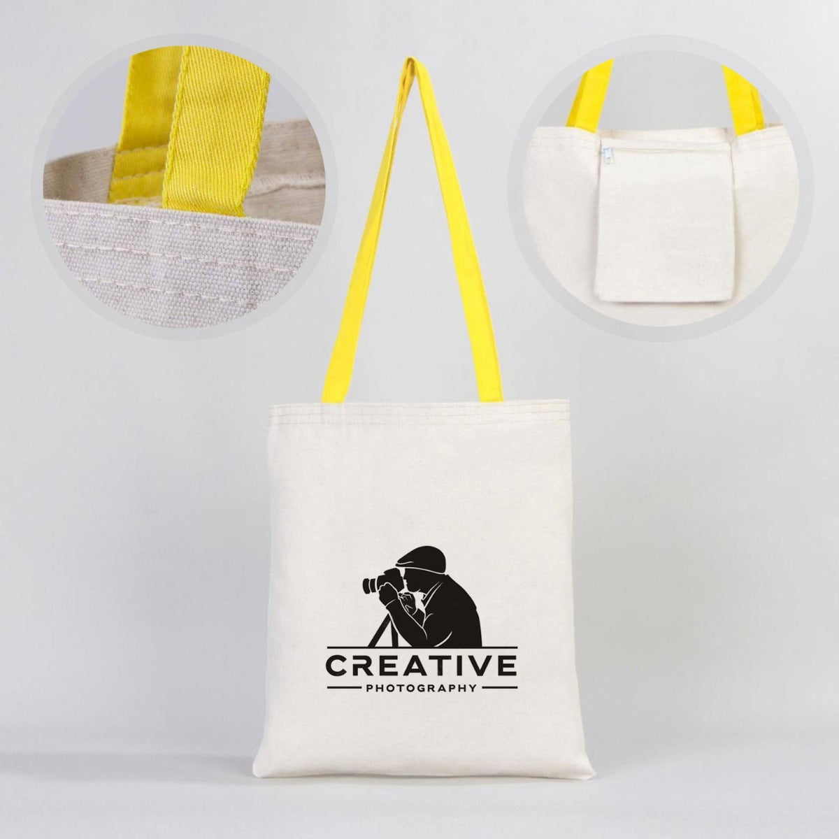 Canvas Bag Yellow Handle - 14"W x 16"H (35 cm x 40 cm) Inner Pocket (Customize)