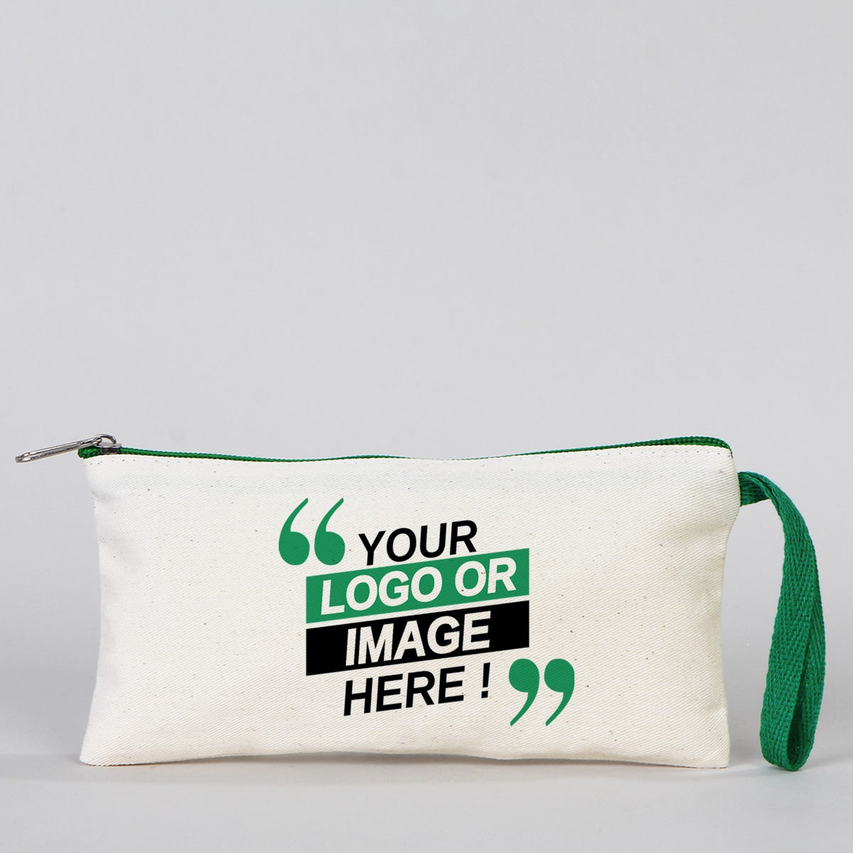 Fabric Pencil Case - 8" W x 4" H (21x10 cm) Green Zippered - (Customize)
