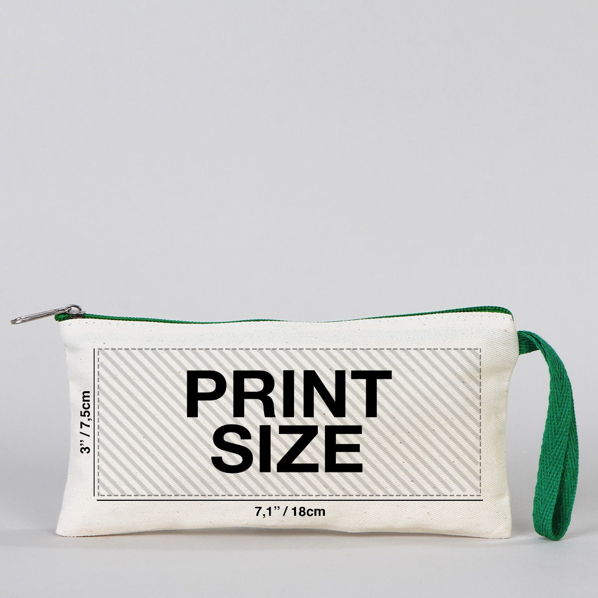 Fabric Pencil Case - 8" W x 4" H (21x10 cm) Green Zippered - (Customize)