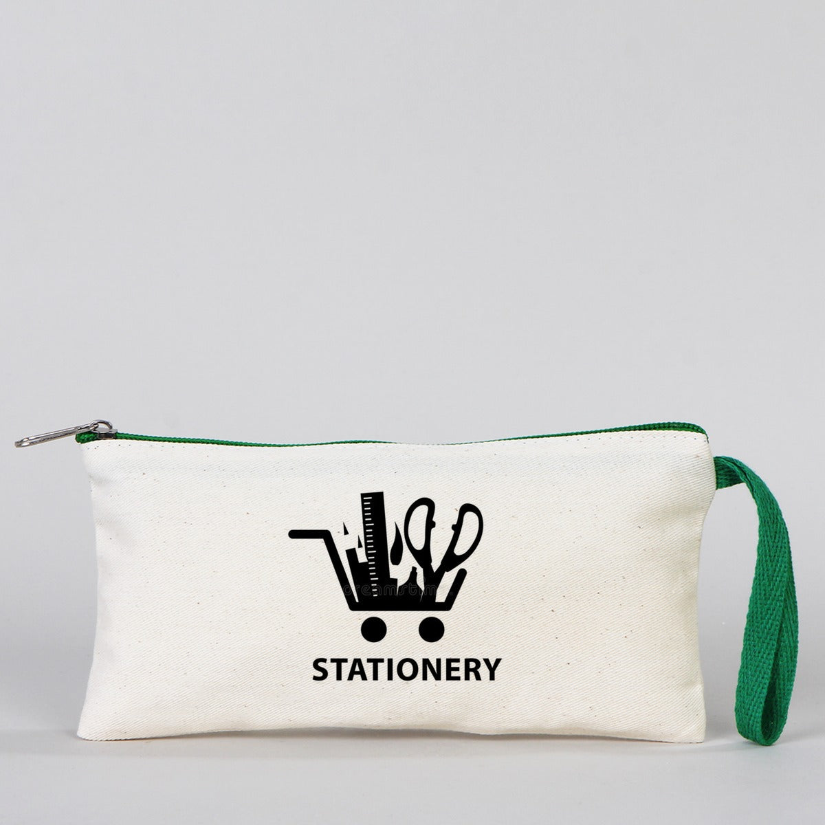 Fabric Pencil Case - 8" W x 4" H (21x10 cm) Green Zippered - (Customize)