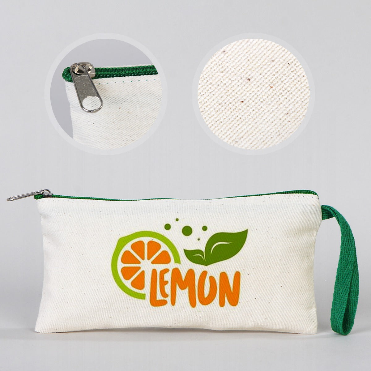 Fabric Pencil Case - 8" W x 4" H (21x10 cm) Green Zippered - (Customize)