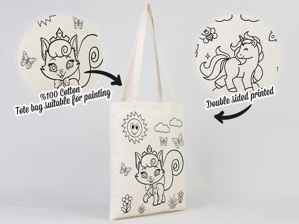 Coloring Tote Bag, 14"W x 16"H (35 cm x 40 cm) NO PENCIL In This Package, Washable Coloring Bag, Unicorn, Cat Coloring For Kids, Gift For Parent - Pamusan.com