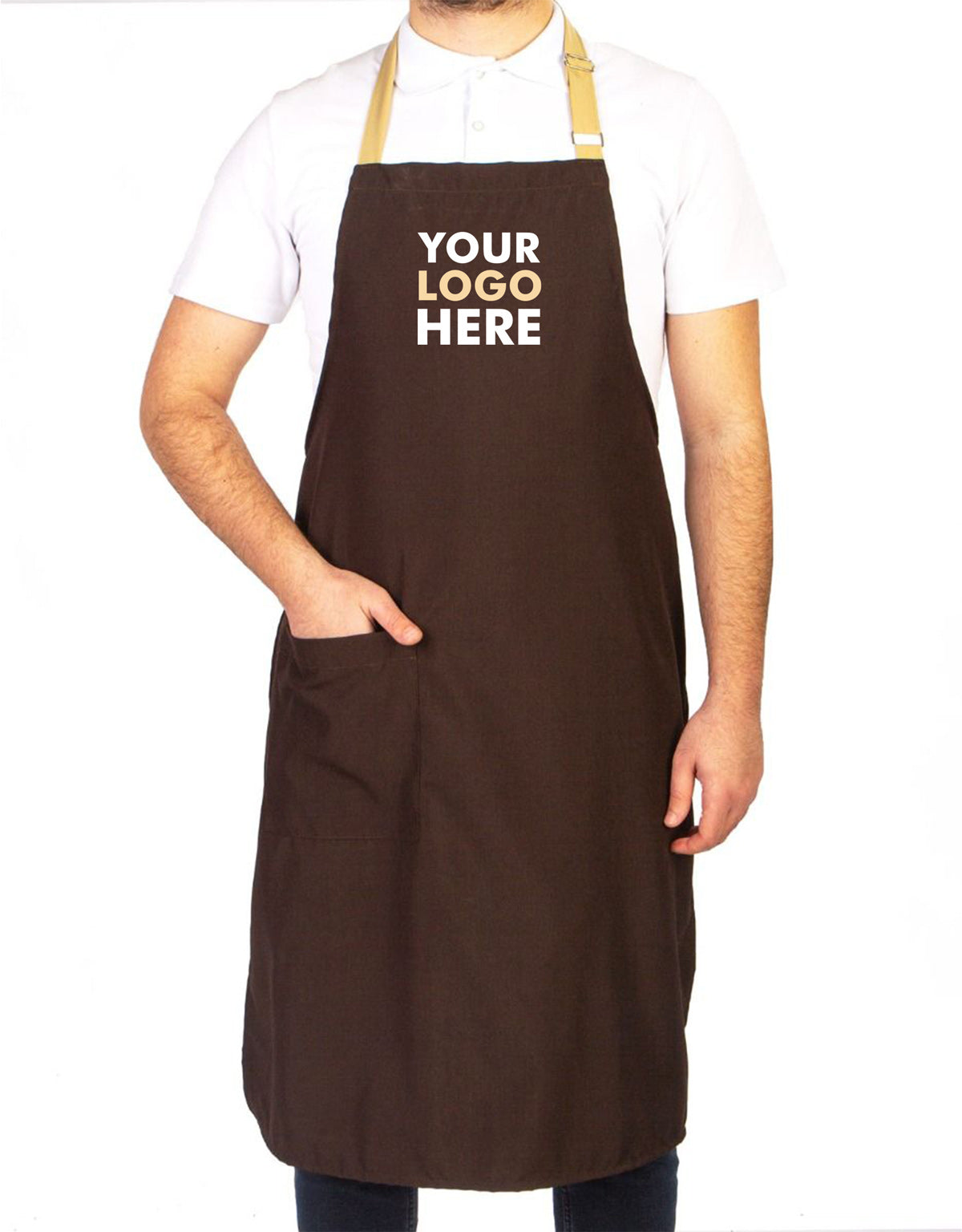 Kitchen Apron Dark Brown - Beige Adjustable Neck Hanger (Customizable)