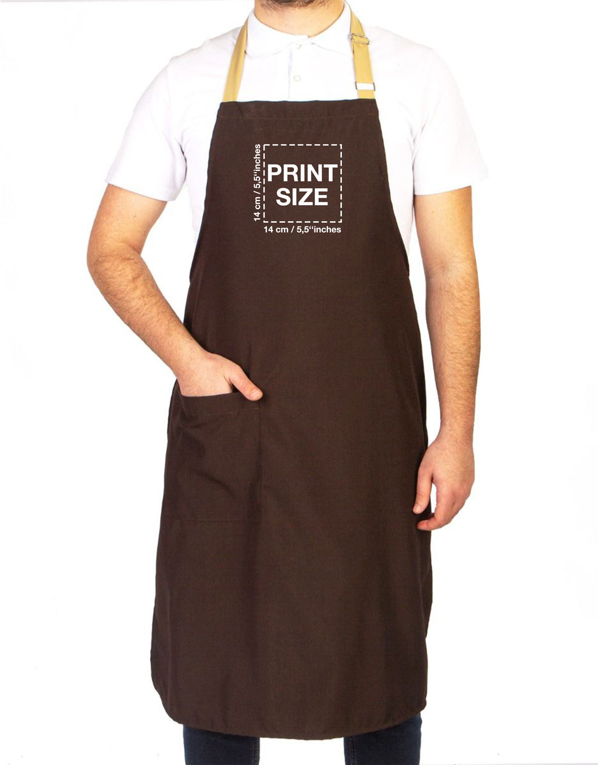 Kitchen Apron Dark Brown - Beige Adjustable Neck Hanger (Customizable)
