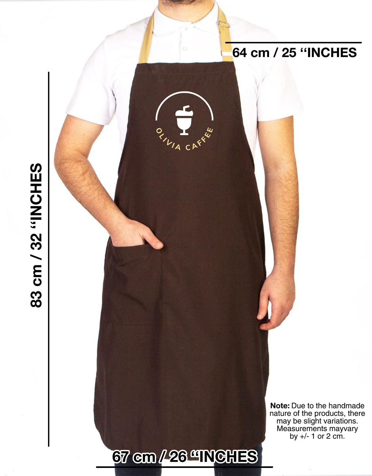 Kitchen Apron Dark Brown - Beige Adjustable Neck Hanger (Customizable)