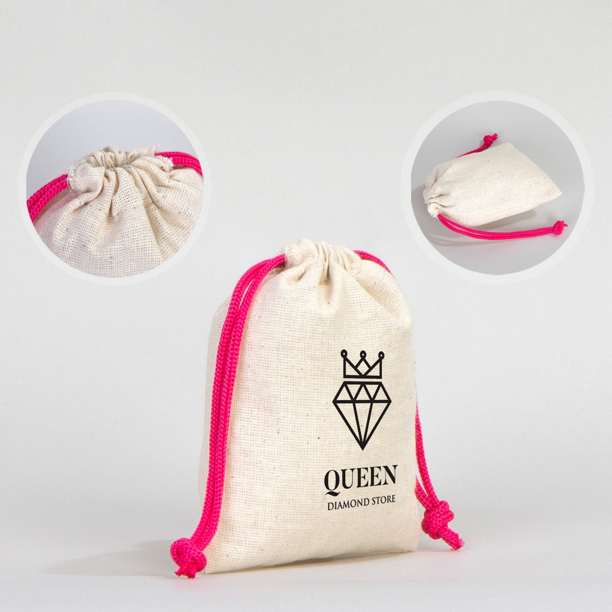 Fabric Pouch 4" W x 5" H (10 cm x 13 cm) - Fuchsia Handle (Customize)