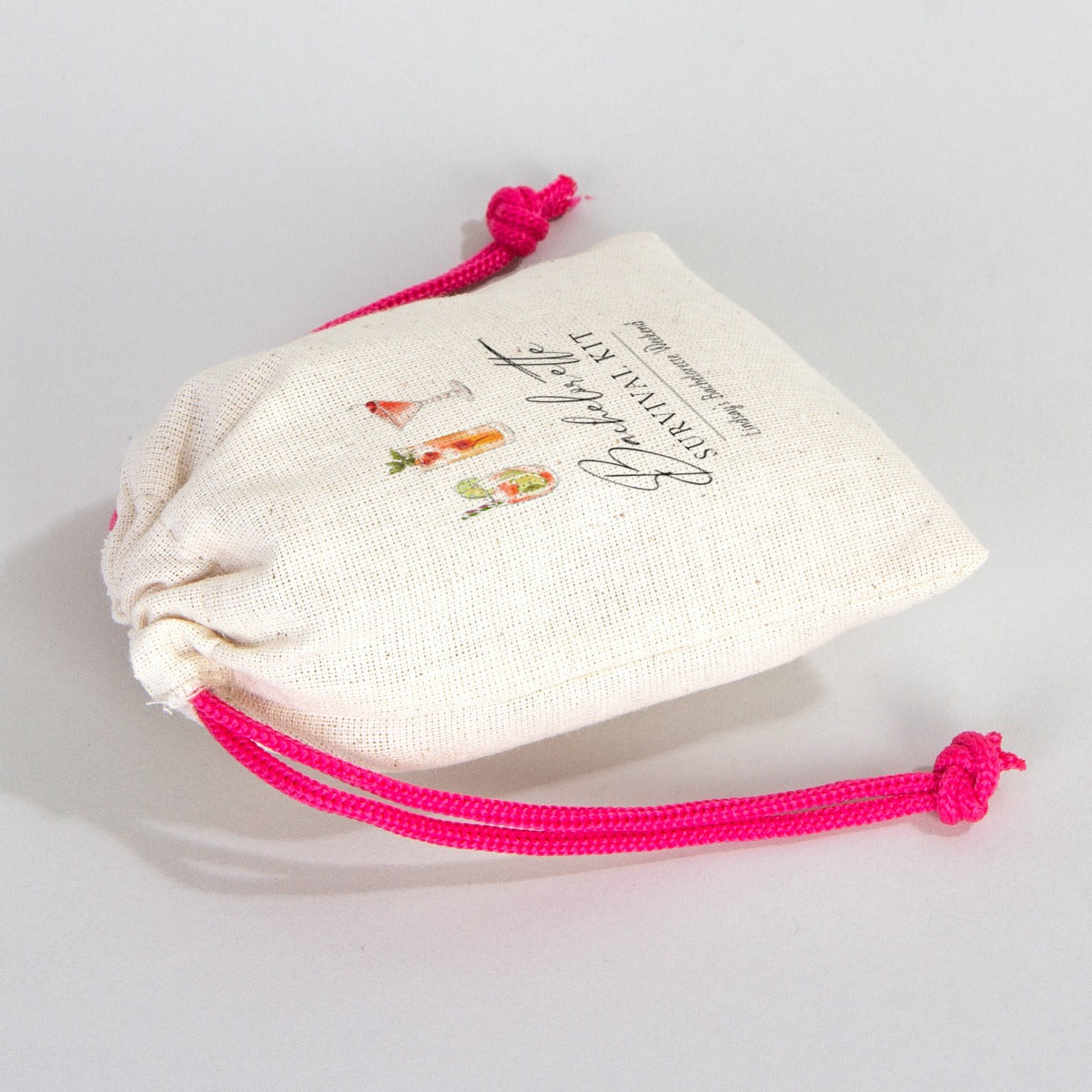 Fabric Pouch 4" W x 5" H (10 cm x 13 cm) - Fuchsia Handle (Customize)