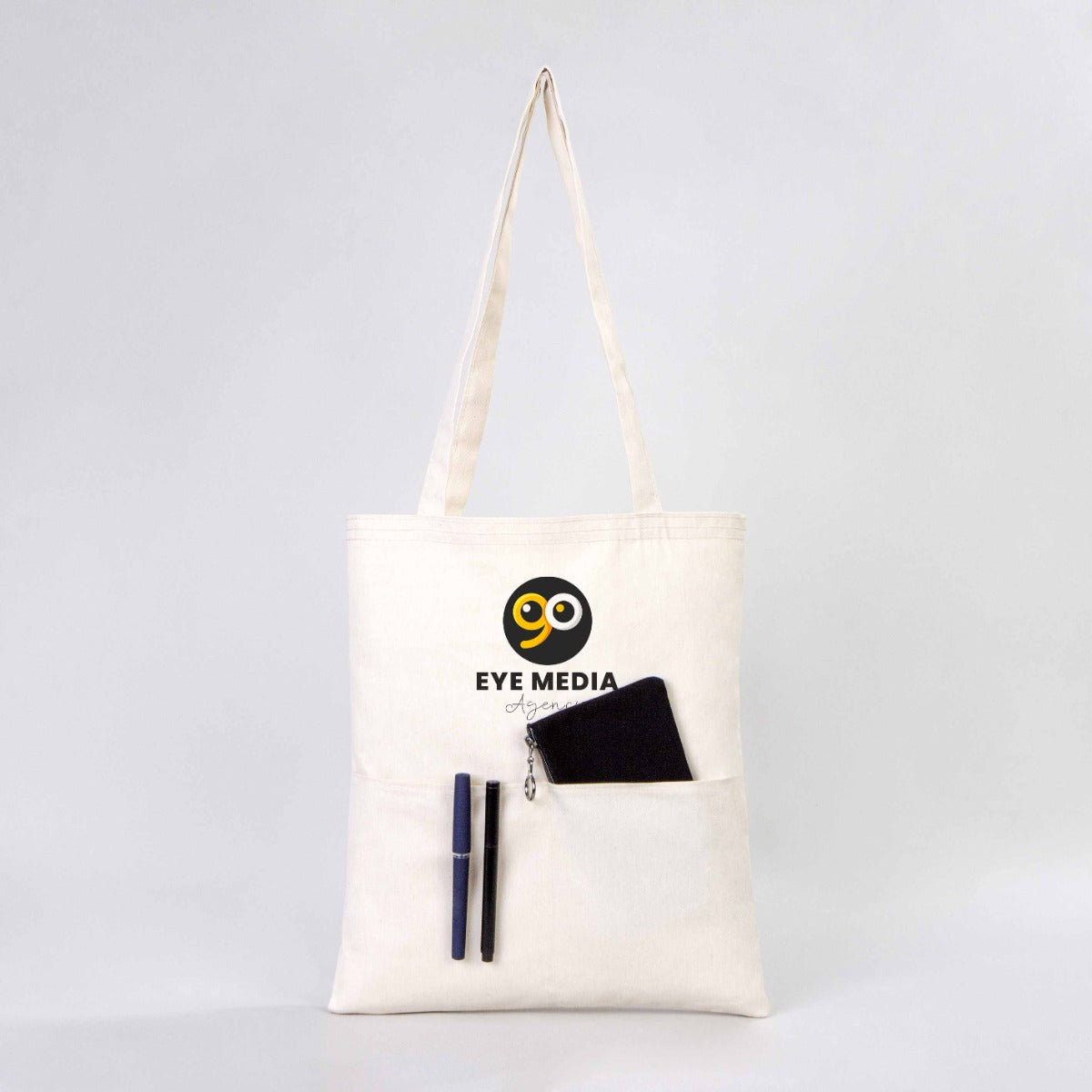 Gabardine Cotton Bag 14" W x 16" H (35 cm x 40 cm) - Pocket Details (Customize)