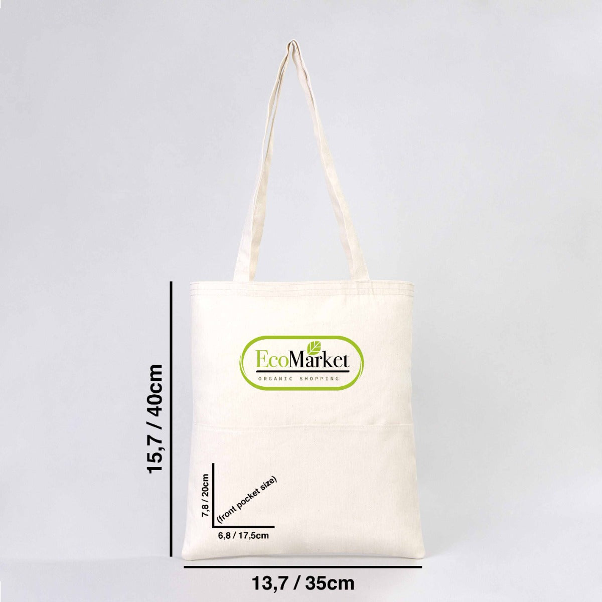 Gabardine Cotton Bag 14" W x 16" H (35 cm x 40 cm) - Pocket Details (Customize)