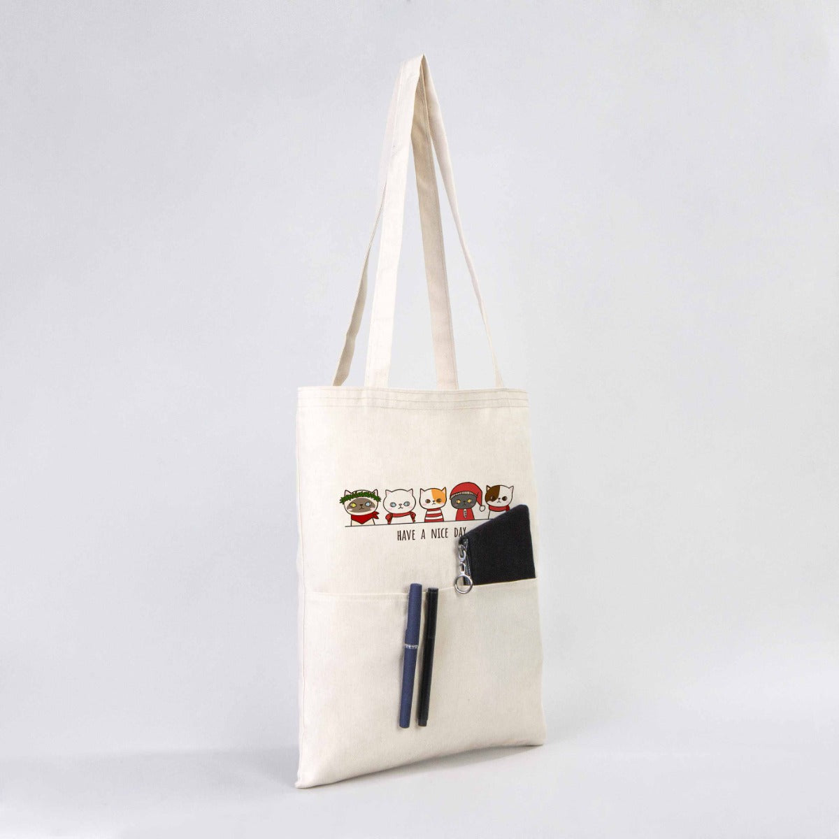 Gabardine Cotton Bag 14" W x 16" H (35 cm x 40 cm) - Pocket Details (Customize)