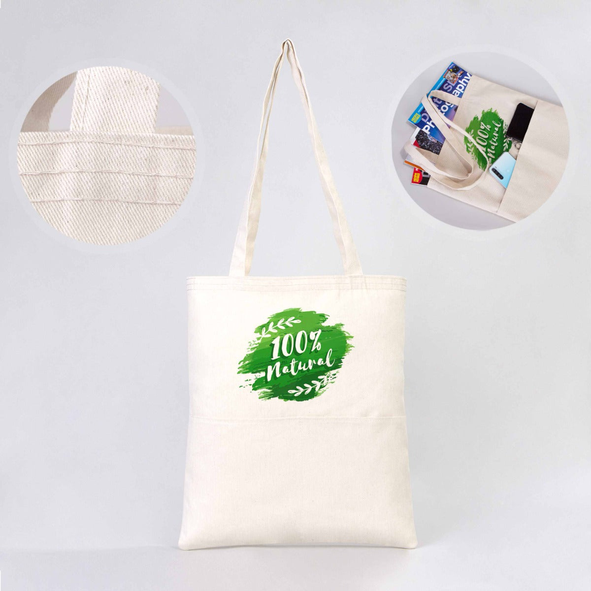 Gabardine Cotton Bag 14" W x 16" H (35 cm x 40 cm) - Pocket Details (Customize)