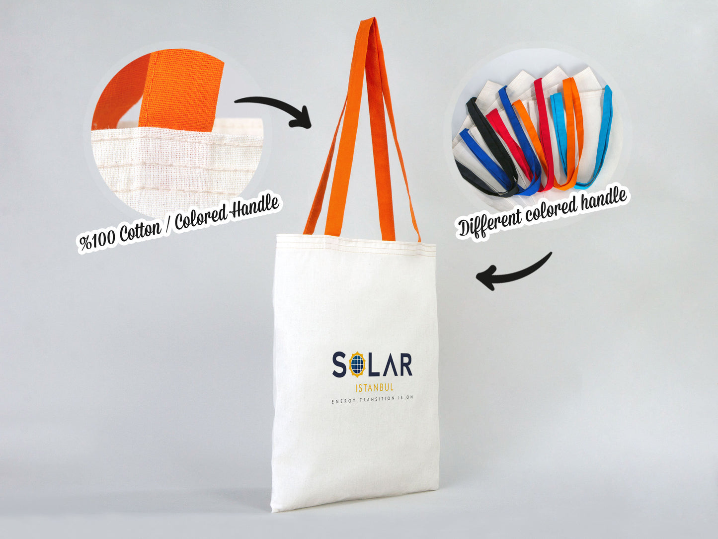 Wholesale Custom Cotton Tote Bags with Orange Handles, 16"W x 14"H (40 cm x 35 cm) Personalization, Promotional İtems, Grocery Reusable Bags, Logo, Wedding Gift