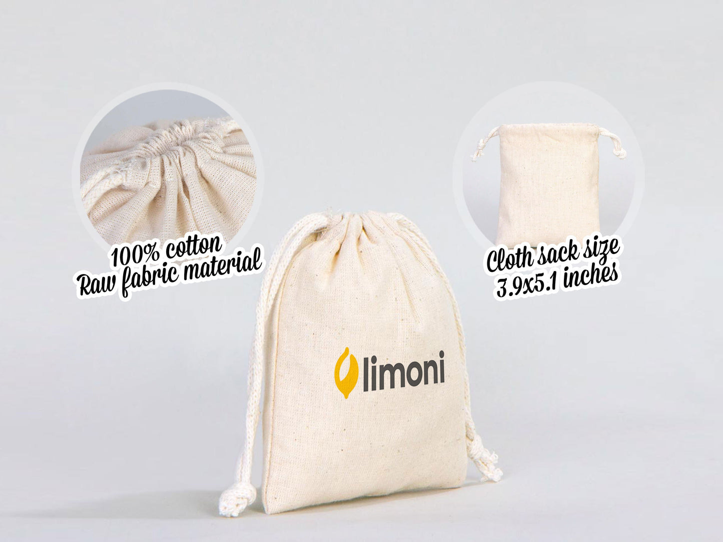 Custom Muslin Bags - 4"W x 5"H (10 x 13 cm) Organic Cotton Favor Bags - Wedding Favor Drawstring Bags - Jewelry - Gift - Produce - Packing Bags