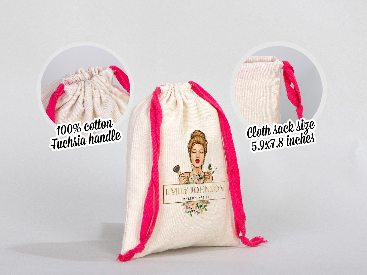 Pink Drawstring Cotton Bags 6"W x 8"H (15 cm x 20 cm), Great For Packing And Wrapping, Organic Cotton Pouch Bag, Bridal shower Bag, Custom Bag