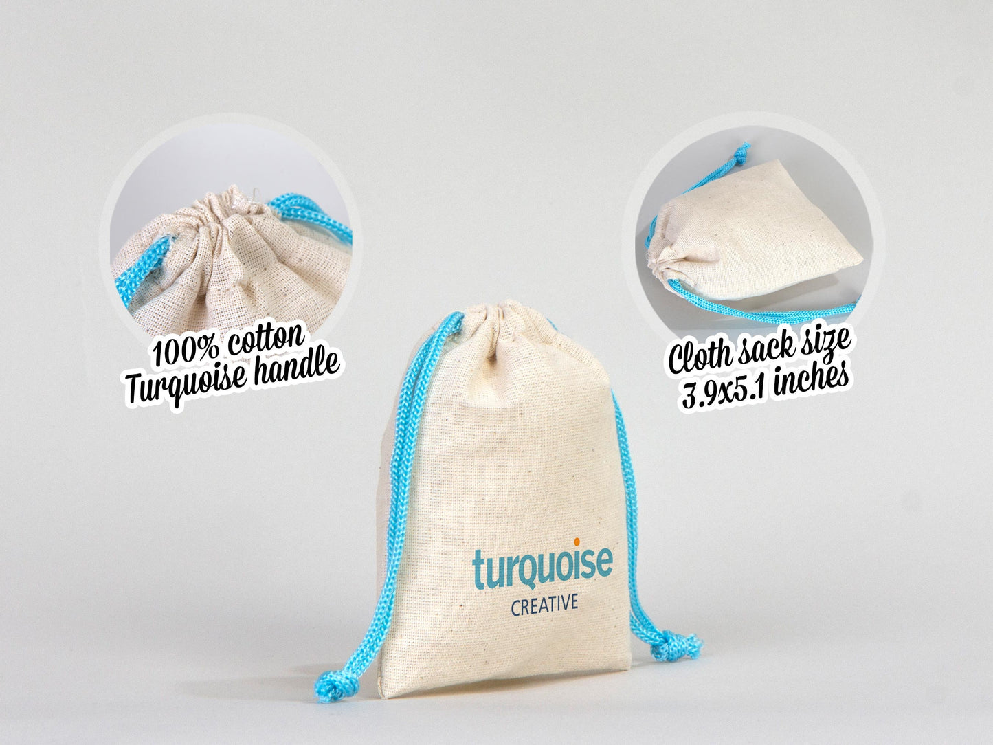Turquoise Drawstring Custom Cotton Pouch 4"W x 5"H (10 cm x 13 cm), Great For Packing And Wrapping, Cotton Pouch Bag, Bridal shower Bag, Favor Bags Pouches