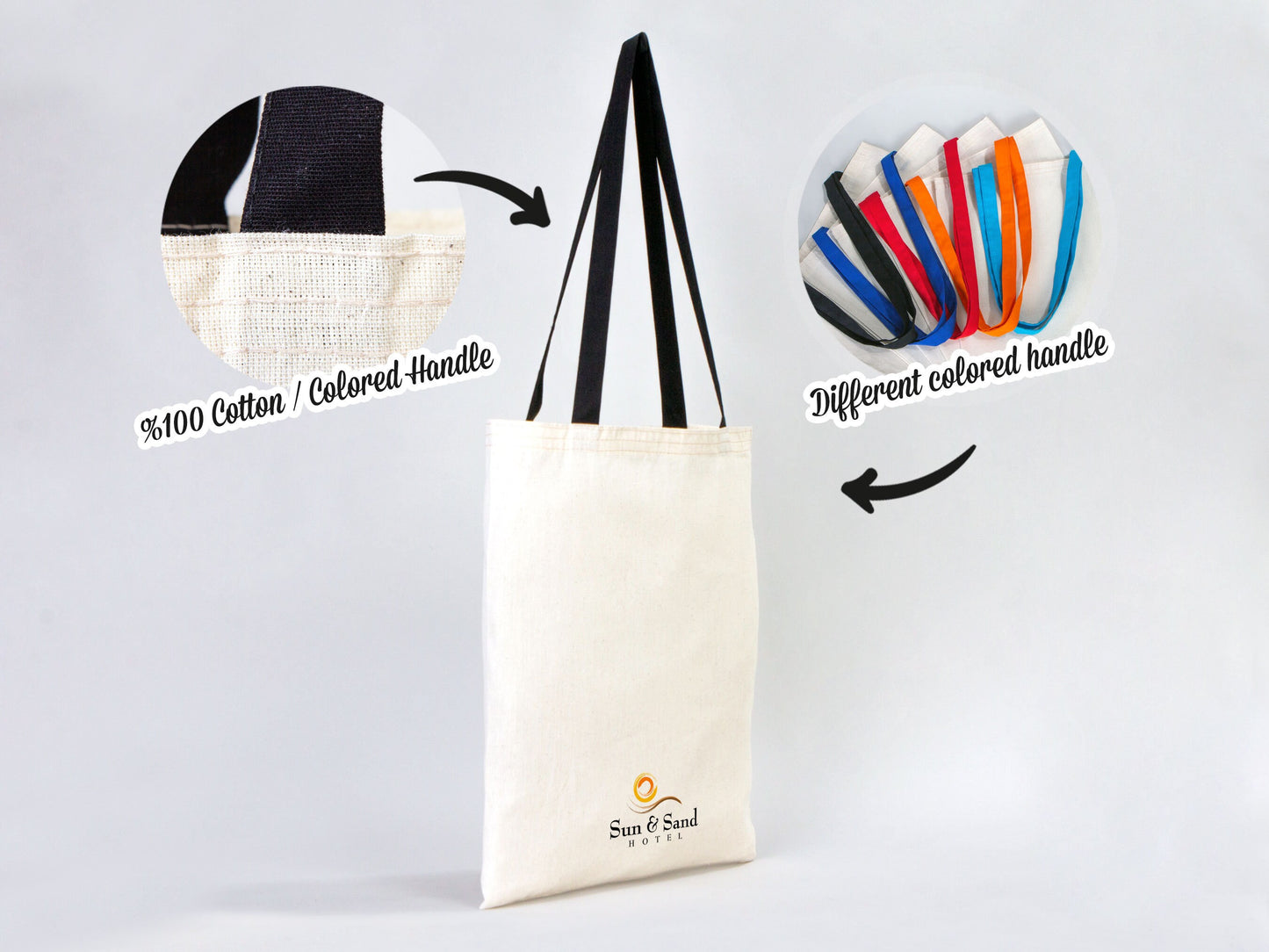 Custom Tote Bag with Stylish Black Handle - 16"W x 14"H (40 cm x 35 cm) - Promotions and Logo & Photo Printing - Personalized Logo Print Bags