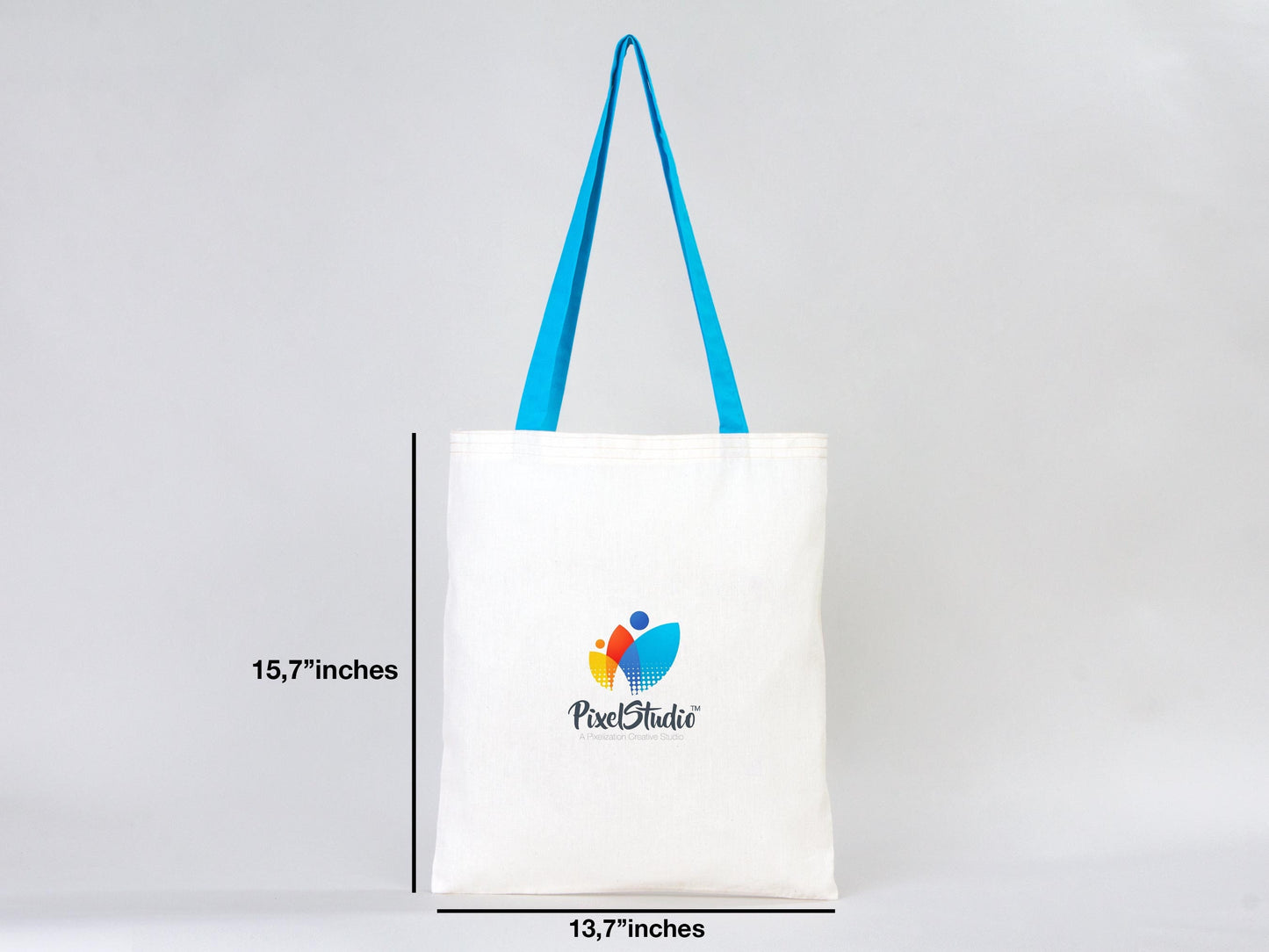 Custom Tote Bag with Turquoise Handle - 14"W x 16"H (35 cm x 40 cm) - Wholesale Tote Bags with Your Logo - 100% Cotton Organic Tote Bags