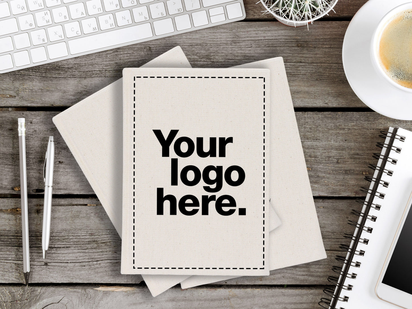 Canvas Cover Notebook 6"W x 8"H (15 cm x 20 cm) Text Logo or Photo Print 80 Blank Yellow Page Notepad Promotional Notebook