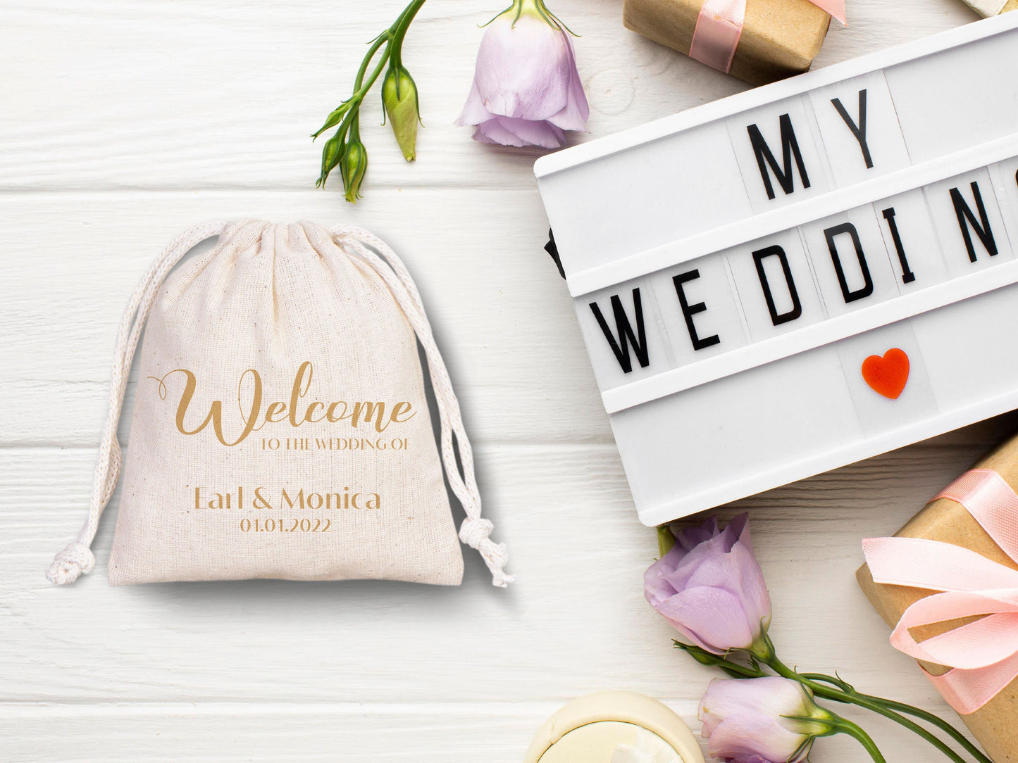 Wedding Pouch bags, Bachelorette Party drawstring pouches - Personalized Bridal Party Cotton Bag - Bridesmaid Sack for Wedding -