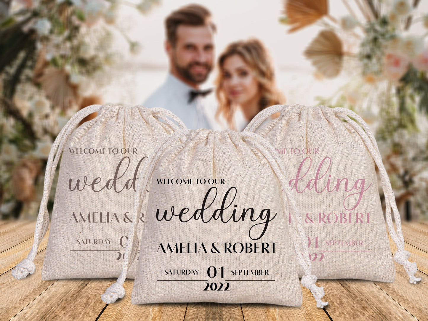 Wedding Pouch bags, Bachelorette Party drawstring pouches - Personalized Bridal Party Cotton Bag - Bridesmaid Sack for Wedding
