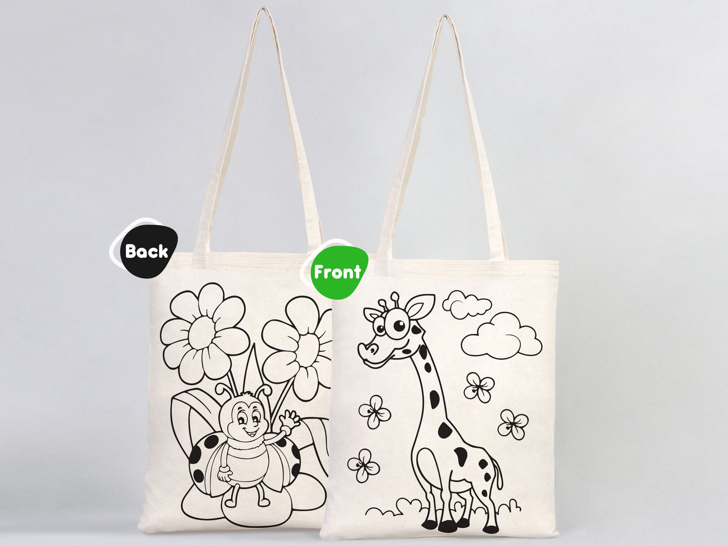 Giraffe and Bee Coloring Bag 14"W x 16"H (35x40 cm), NO PENCIL In This Package, Eco Friendly Coloring For Kids, Gift For Parent, Coloring Activities For Kids