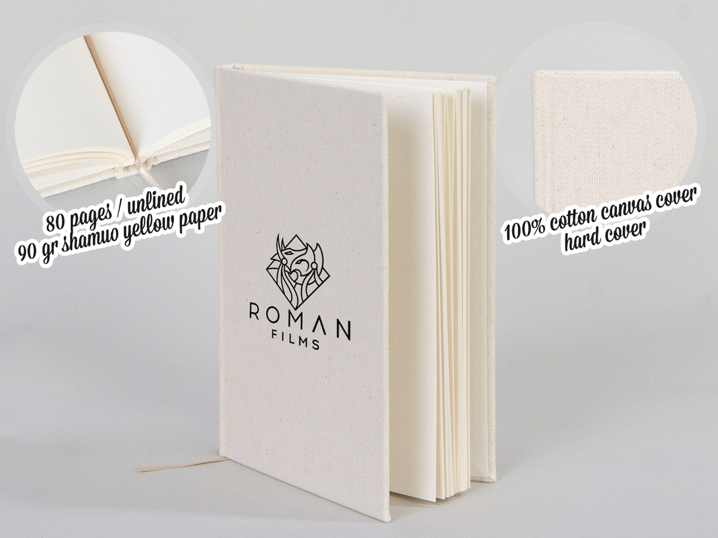 Canvas Cover Notebook 6"W x 8"H (15 cm x 20 cm) Text Logo or Photo Print 80 Blank Yellow Page Notepad Promotional Notebook