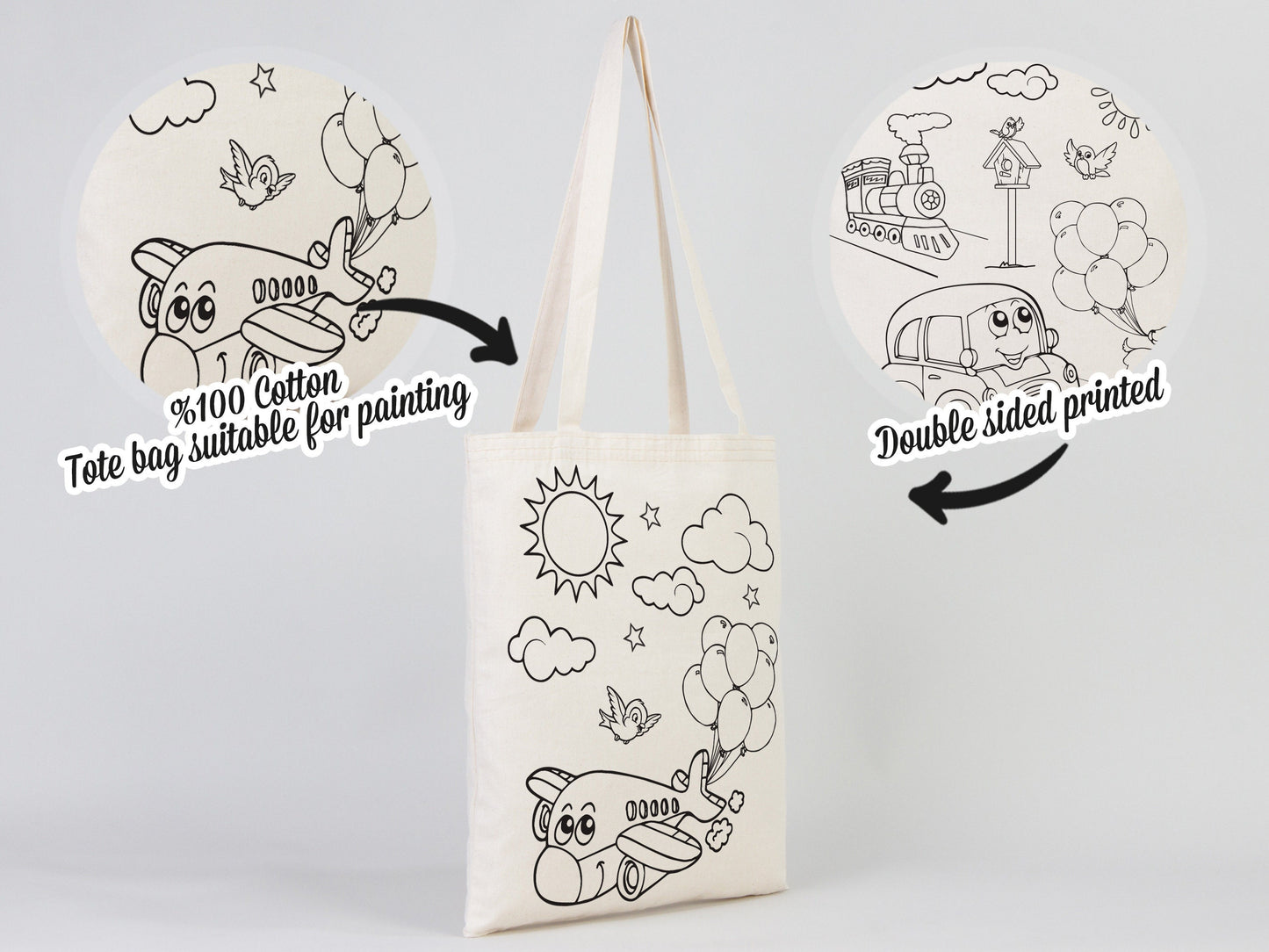 Painting Coloring Bag, NO PENCIL In This Package, 14"W x 16"H (35.5 cm x 40 cm) Car and Plane Coloring Bag, Washable Coloring for Kids, Fun Coloring Activities