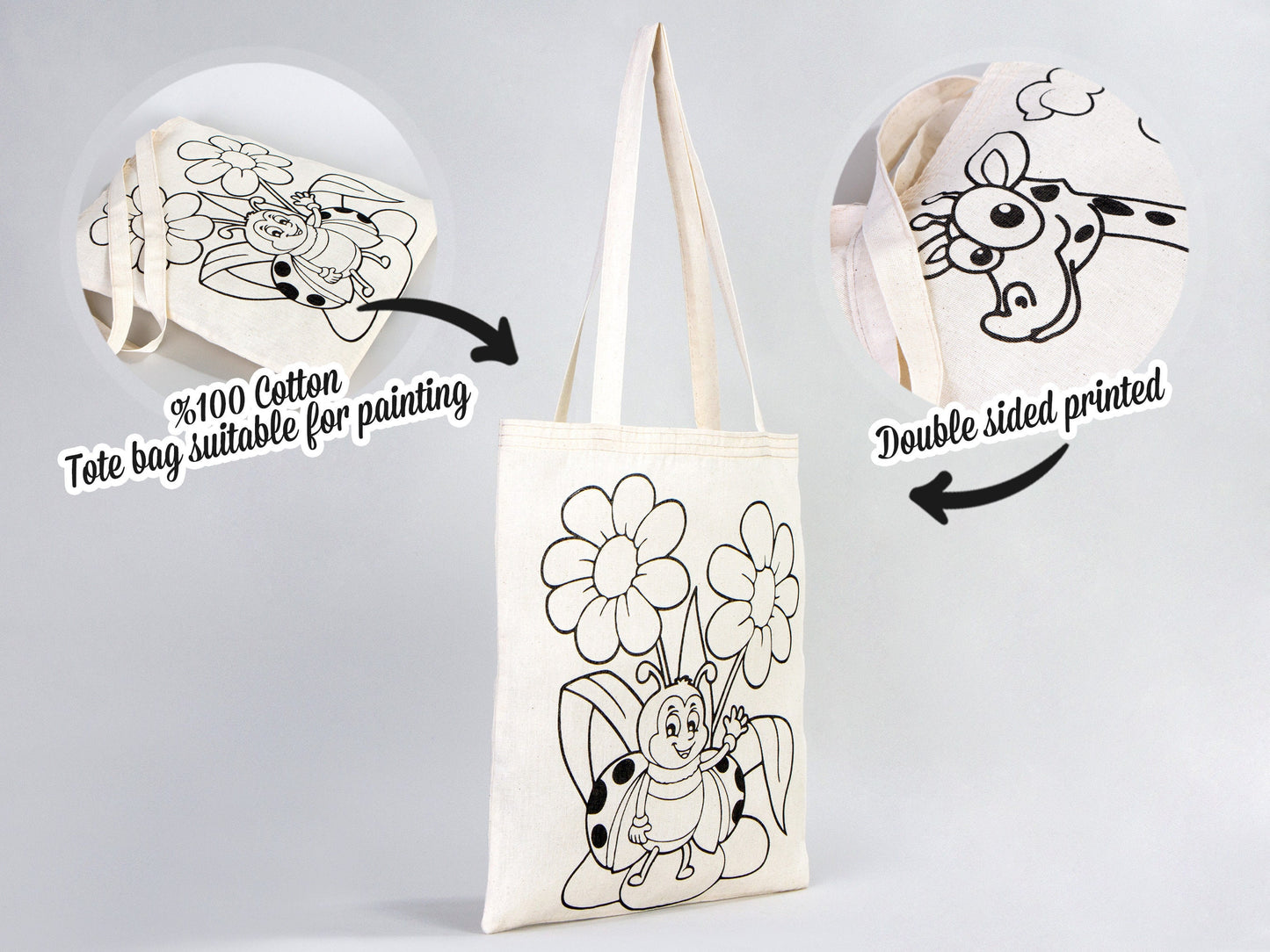 Giraffe and Bee Coloring Bag 14"W x 16"H (35x40 cm), NO PENCIL In This Package, Eco Friendly Coloring For Kids, Gift For Parent, Coloring Activities For Kids