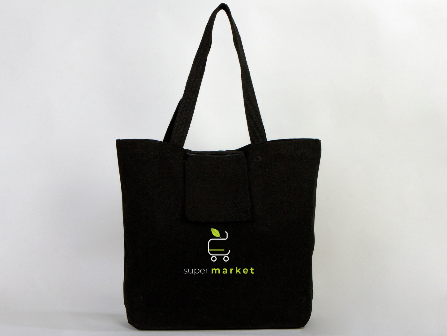 Black Custom Canvas Bag, 19"W x 16"H x 4"L (48 cm x 41 cm x 10 cm), Personalized Cotton Bags, Promotional Bags, Beach Bags