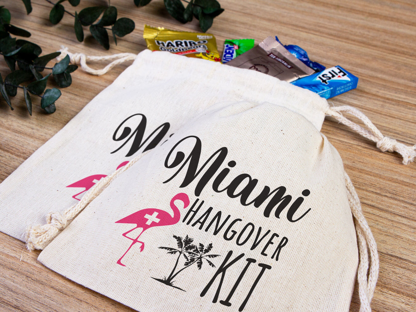 Miami Hangover Kit Bags, Survival Kit Bags Wedding Recovery Kit Party Bachelorette Birthday Party, Organic Cotton Drawstring Pouchs Bag