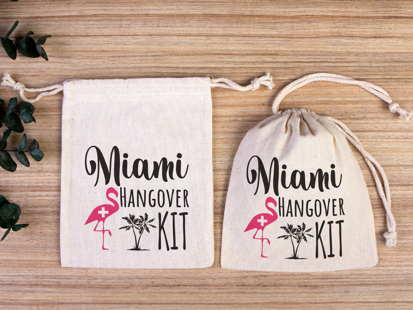 Miami Hangover Kit Bags, Survival Kit Bags Wedding Recovery Kit Party Bachelorette Birthday Party, Organic Cotton Drawstring Pouchs Bag