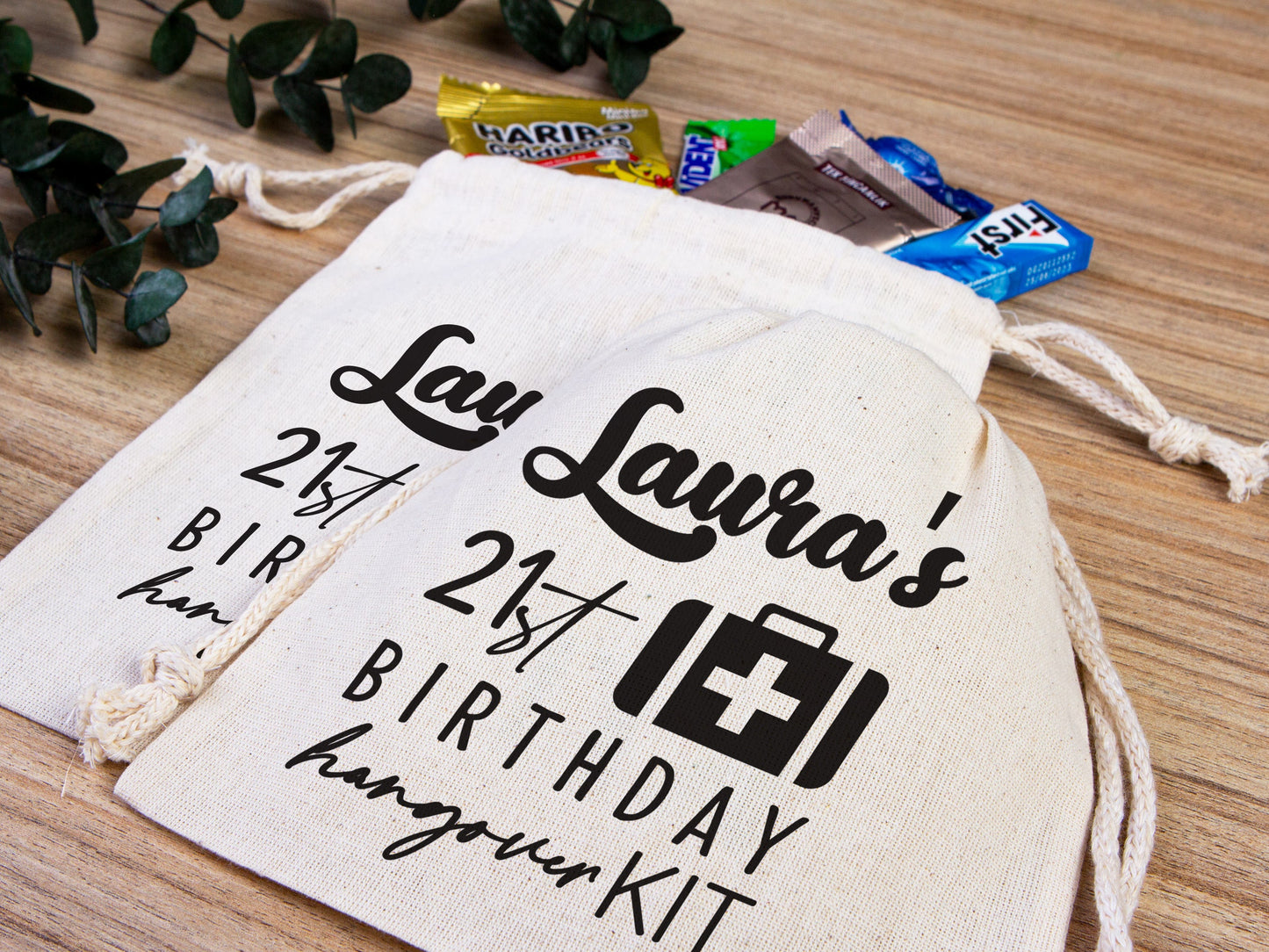Birthday Party Hangover Kit Bags Birthday Recovery Kit Party Bachelorette Custom Name Print, Cotton Drawstring Pouchs Bag