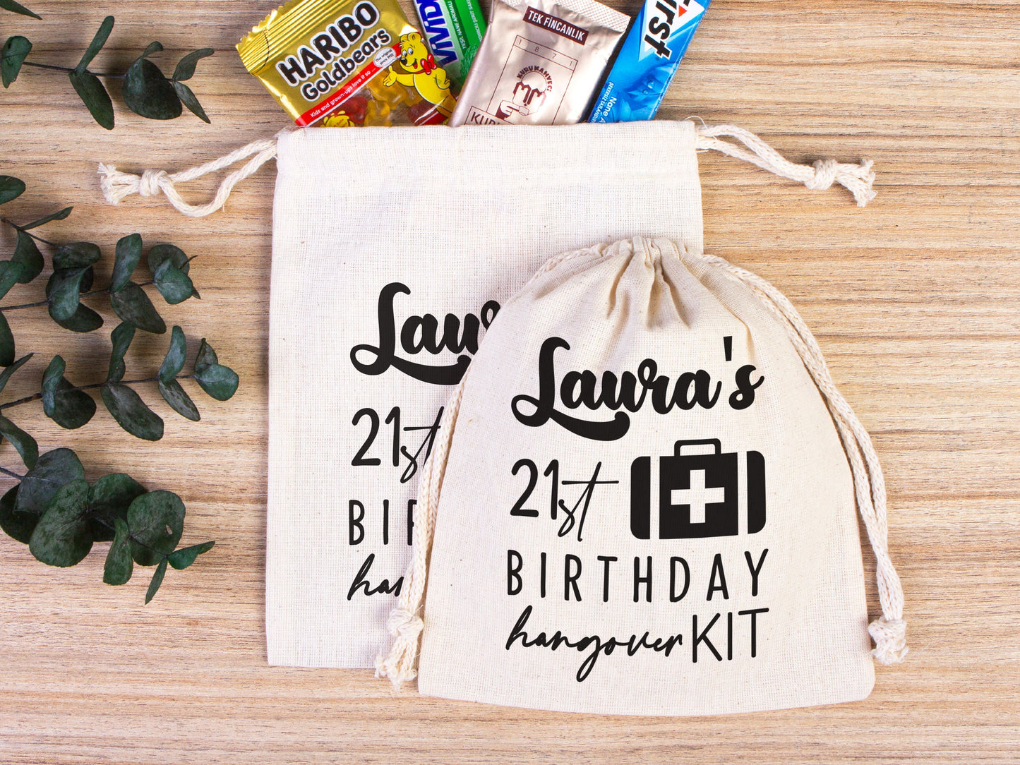 Birthday Party Hangover Kit Bags Birthday Recovery Kit Party Bachelorette Custom Name Print, Cotton Drawstring Pouchs Bag