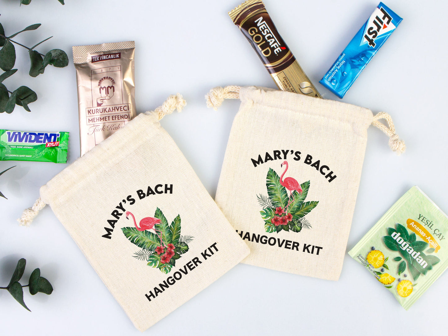 Flamingo Hangover Kit Bags - Party Recovery Surival kit Bags - Custom Name Hangover bags - Bachelorette Party - Custom Text or Photo