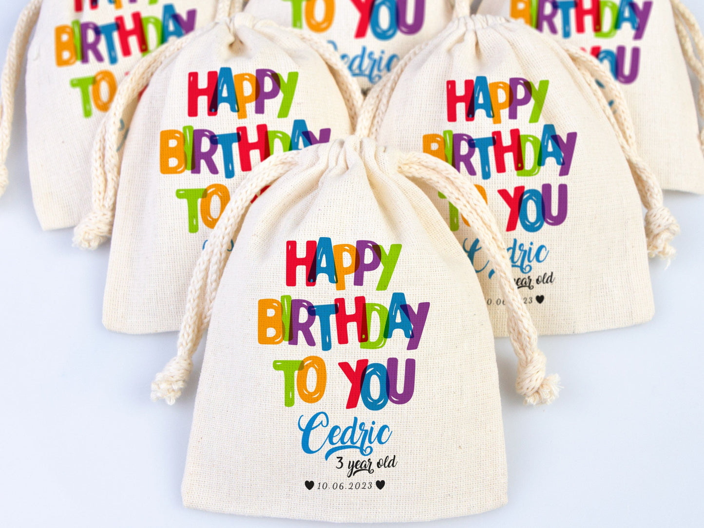 Custom Logo & Design Printed Personalized Bags - Happy Birthday Favour Bags, Custom Party Bags for 1st - Handmade Goodie Bags Happy Animals