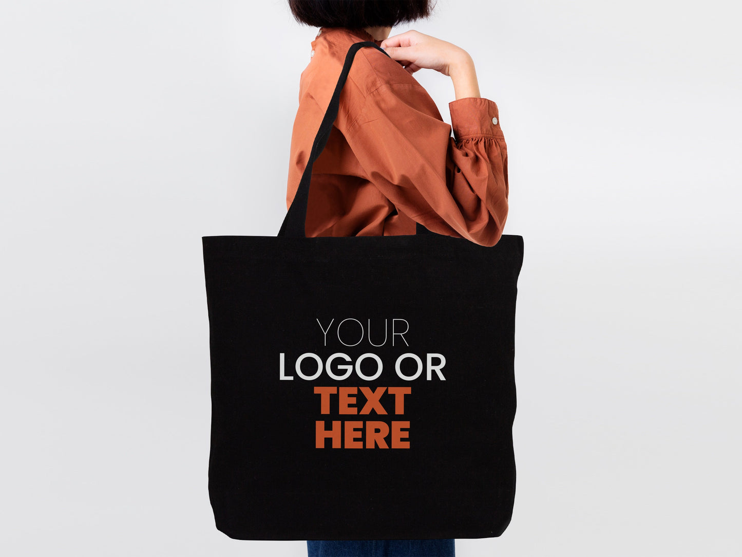 Black Custom Canvas Bag, 19"W x 16"H x 4"L (48 cm x 41 cm x 10 cm), Personalized Cotton Bags, Promotional Bags, Beach Bags