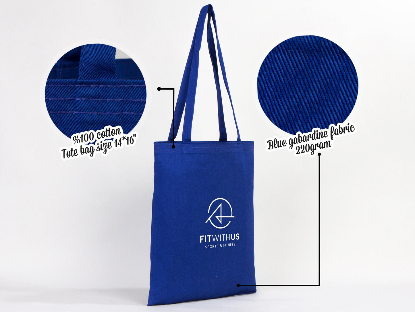 Blue Tote Bags - 14"W x 16"H (35 cm x 40 cm) Organic Cotton Cloth Bags - Colorful Cotton Bag