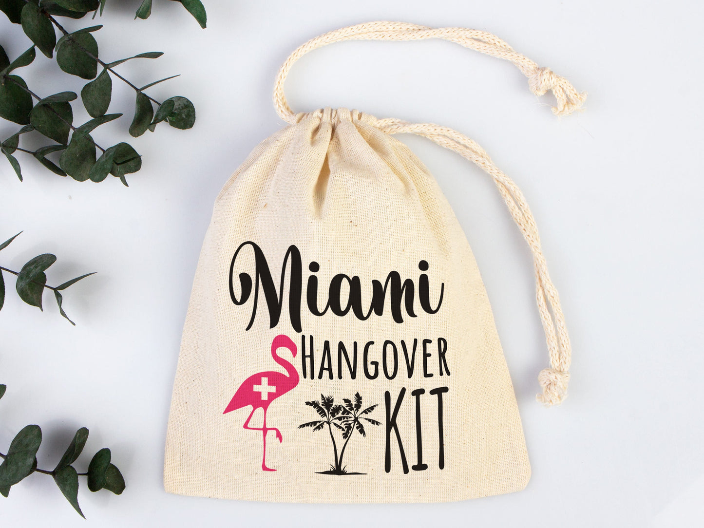 Miami Hangover Kit Bags, Survival Kit Bags Wedding Recovery Kit Party Bachelorette Birthday Party, Organic Cotton Drawstring Pouchs Bag