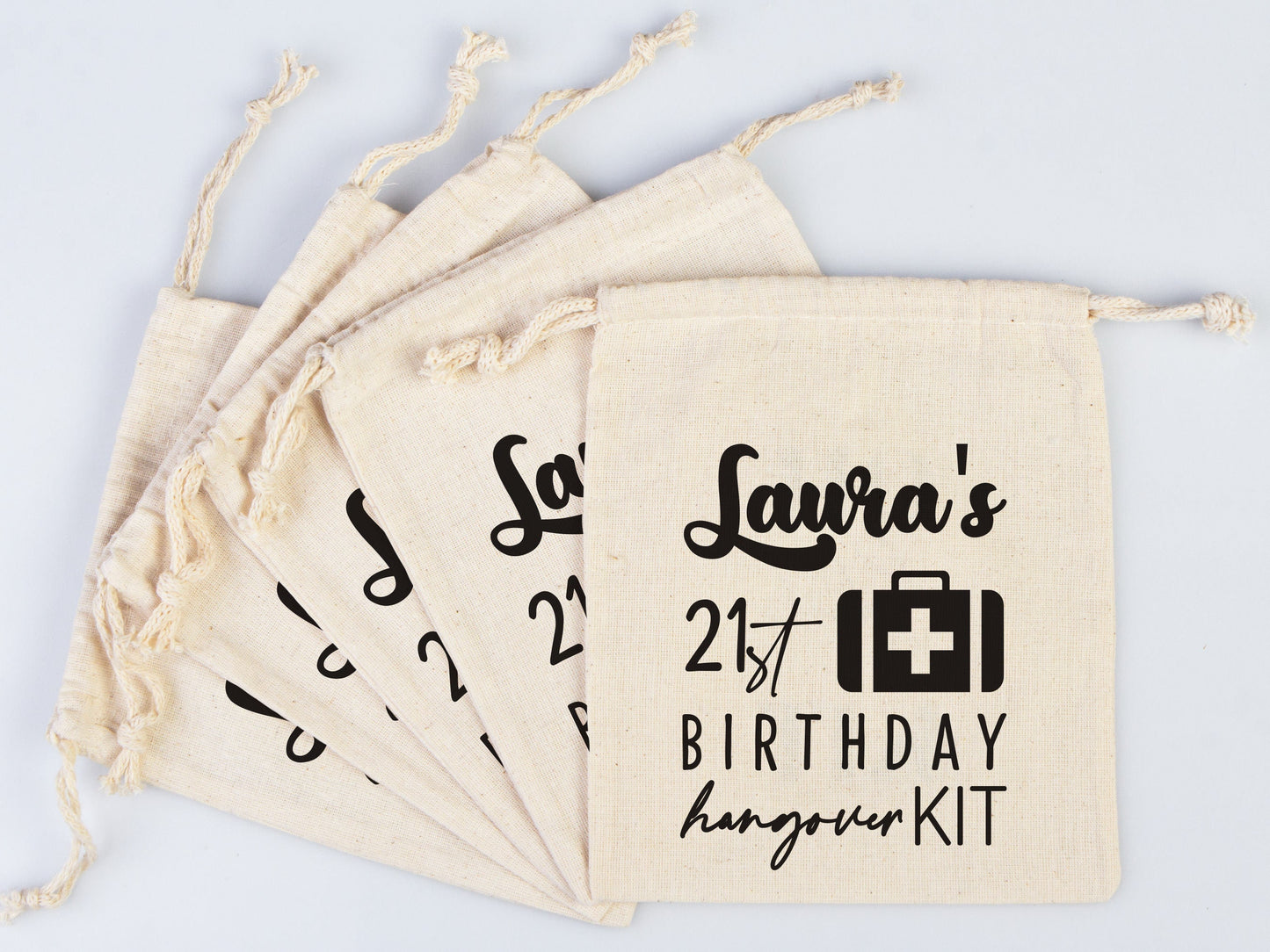 Birthday Party Hangover Kit Bags Birthday Recovery Kit Party Bachelorette Custom Name Print, Cotton Drawstring Pouchs Bag