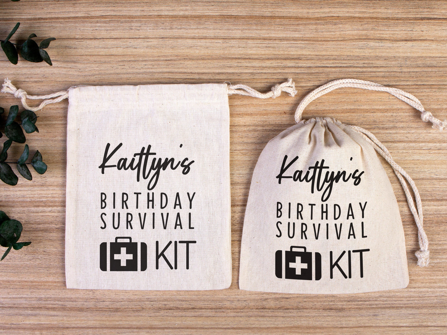 Birthday Party Pouch Bags - Recovery Kit Party Bachelorette Custom Name Print, Organic Cotton Drawstring Pouchs Bag