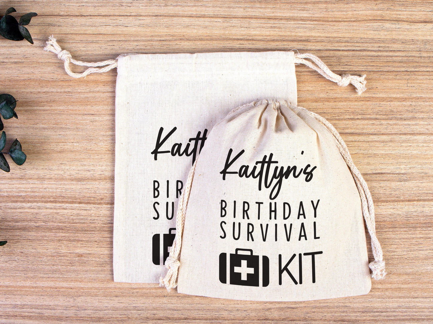 Birthday Party Pouch Bags - Recovery Kit Party Bachelorette Custom Name Print, Organic Cotton Drawstring Pouchs Bag