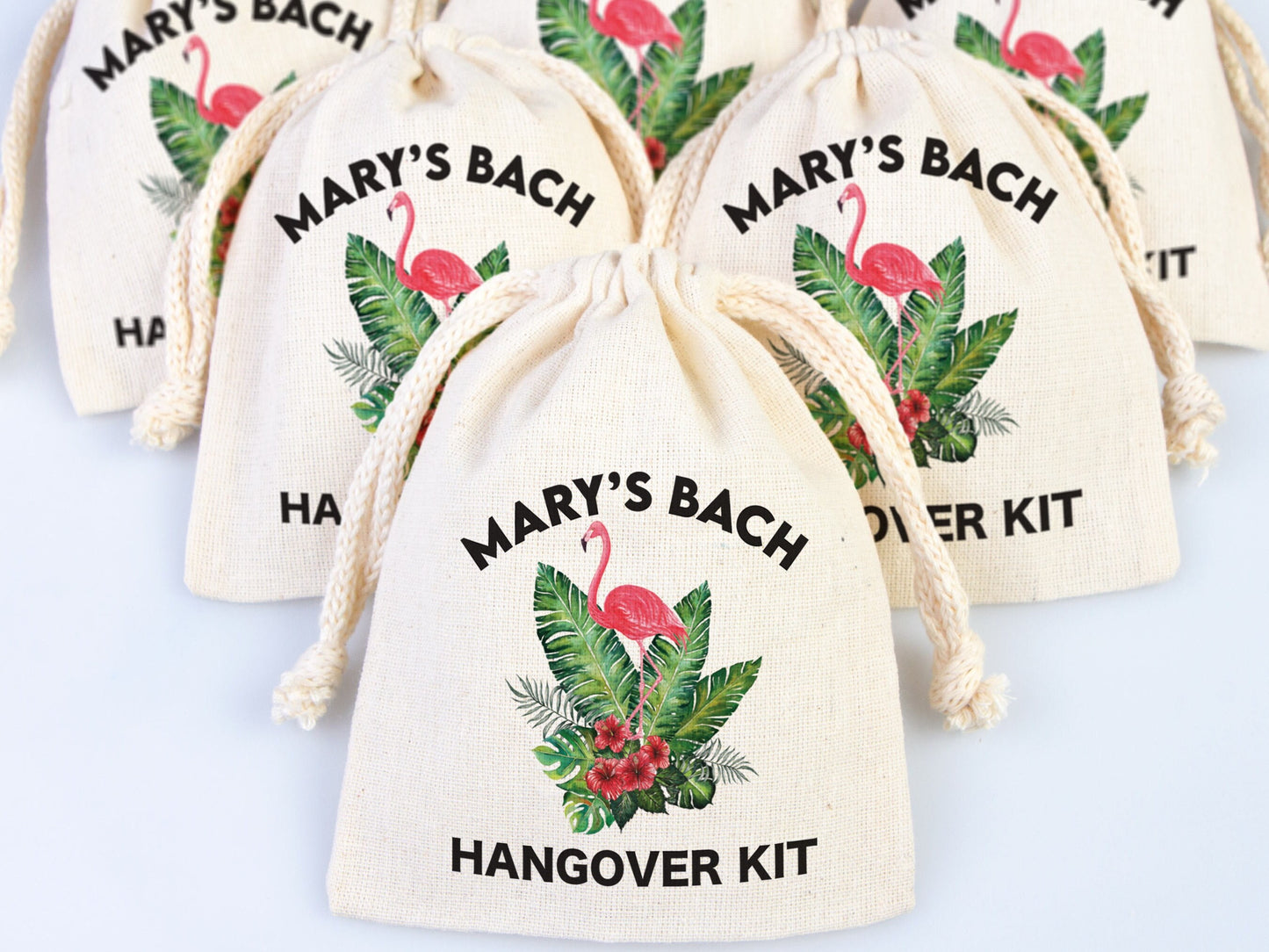 Flamingo Hangover Kit Bags - Party Recovery Surival kit Bags - Custom Name Hangover bags - Bachelorette Party - Custom Text or Photo