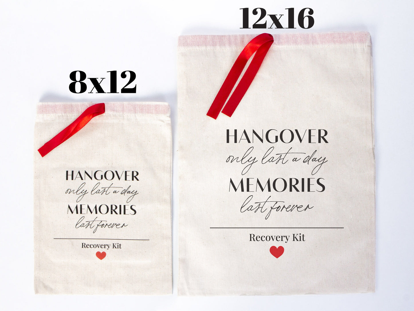 Hangover Only Last A Day Memories Last Forever Bags, Red Ribbon bags, Wedding Recovery Kit Hen Party Bachelorette Birthday Party