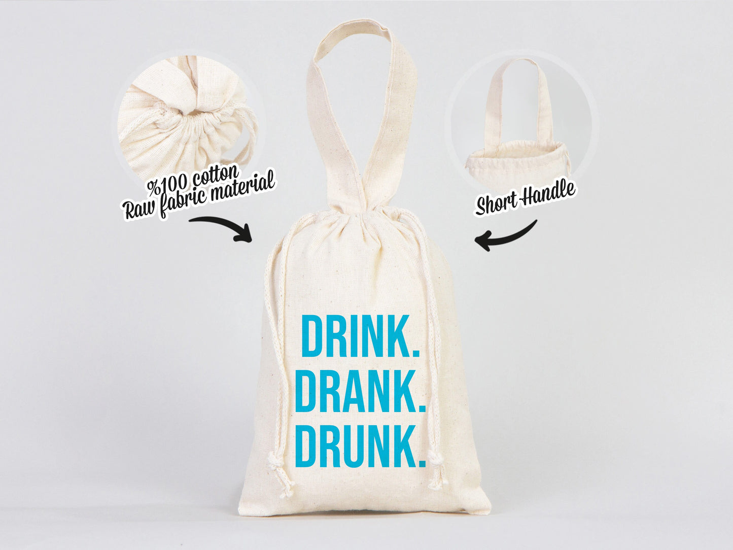 Drink Drank Drunk Bags 6"W x 8"H (15,5cm x 20 cm) Party Recoveryt Kit Bags - Surival kit pouch - Bachelorette Party - Custom Name Pouch Bags