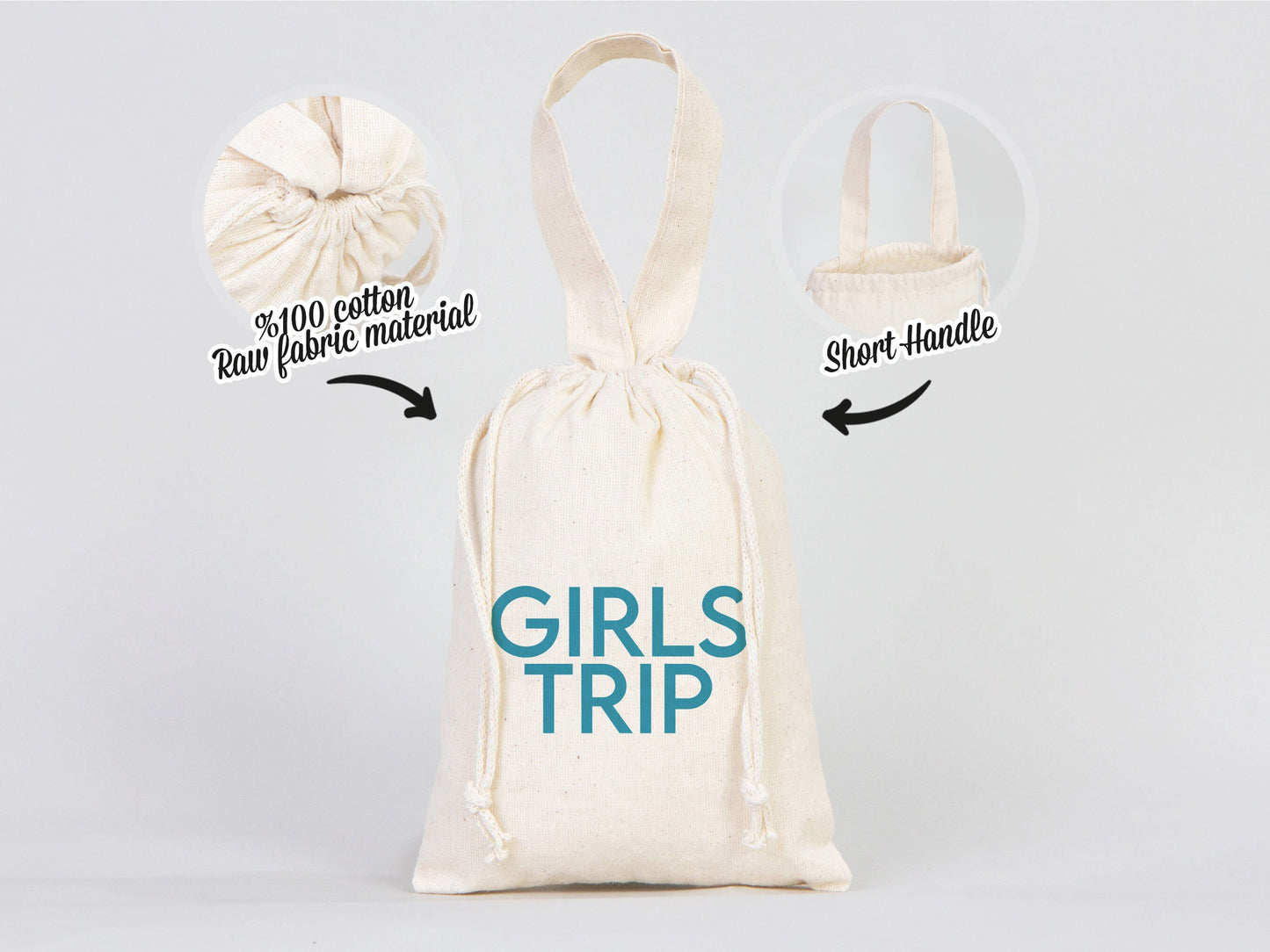 Girls Trip Favor Bag, Favor Bag, Birthday Bag, 6"W x 8"H (15.5cm x 20cm) Cotton - Eco-Friendly, Reusable Bags, Organic Cotton Gİft Bags