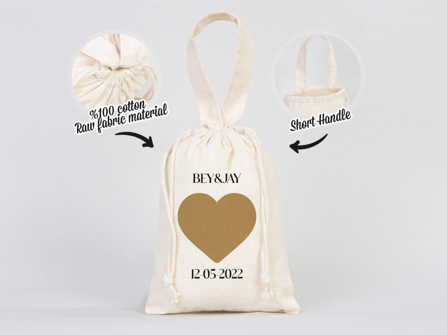 Wedding Favor Bags, 6"W x 8"H (15.5 cm x 20 cm) Custom Name Wedding Favor Gift Bags, Thank You Bags, Custom Cotton Favor Bags, Organic Pouch Bags